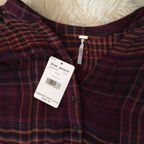 Free People Plaid Shirt Button  Down NWT Large - Picture 5 of 6